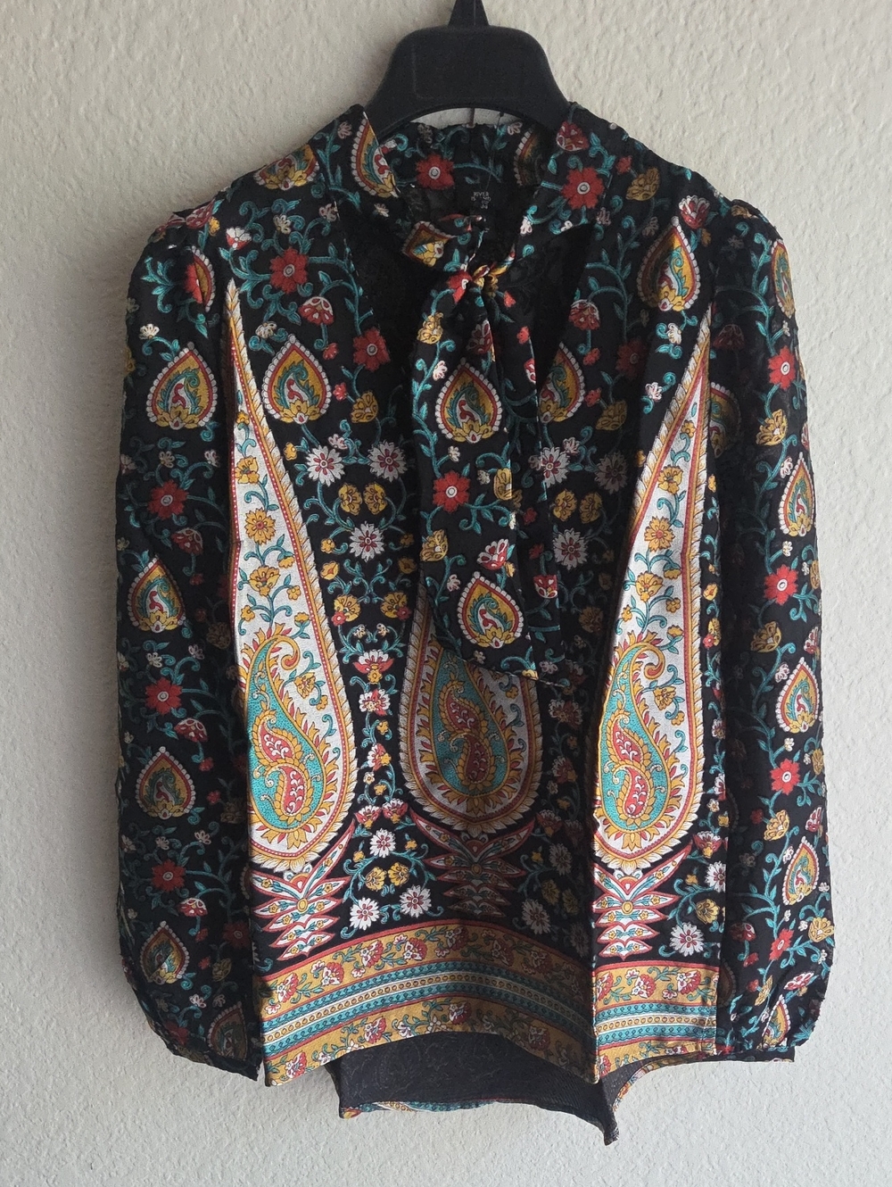 River Island Black Paisley Floral Tie-Neck Blouse